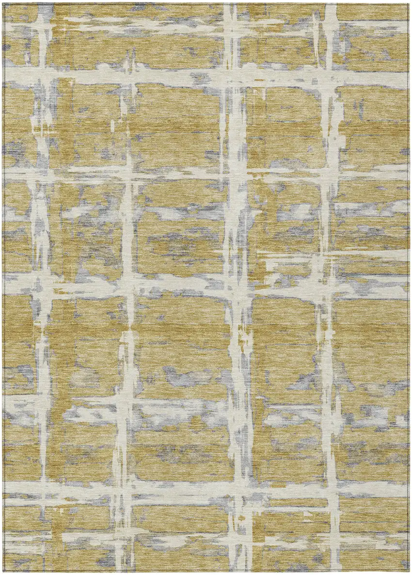 Gold Beige And Gray Striped Washable Indoor Outdoor Area Rug Photo 1