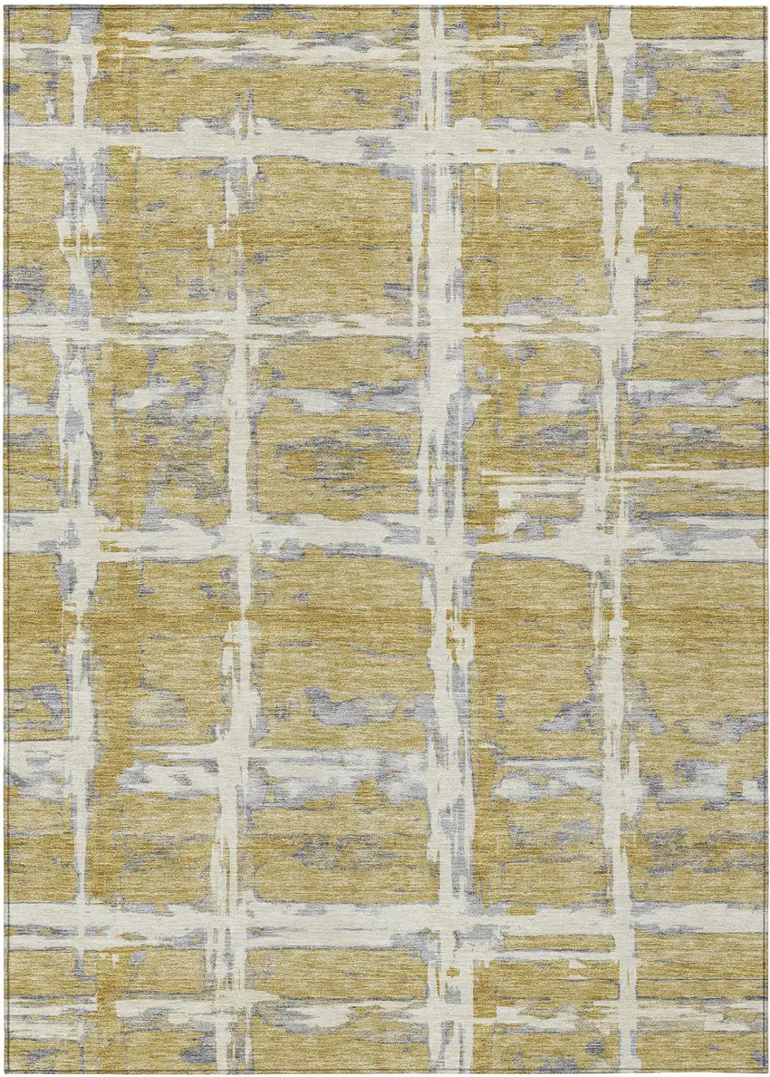 Gold Beige And Gray Striped Washable Indoor Outdoor Area Rug Photo 1