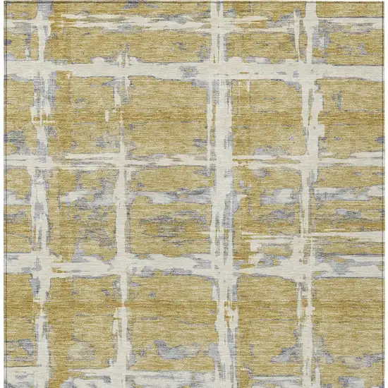 Gold Beige And Gray Striped Washable Indoor Outdoor Area Rug Photo 6