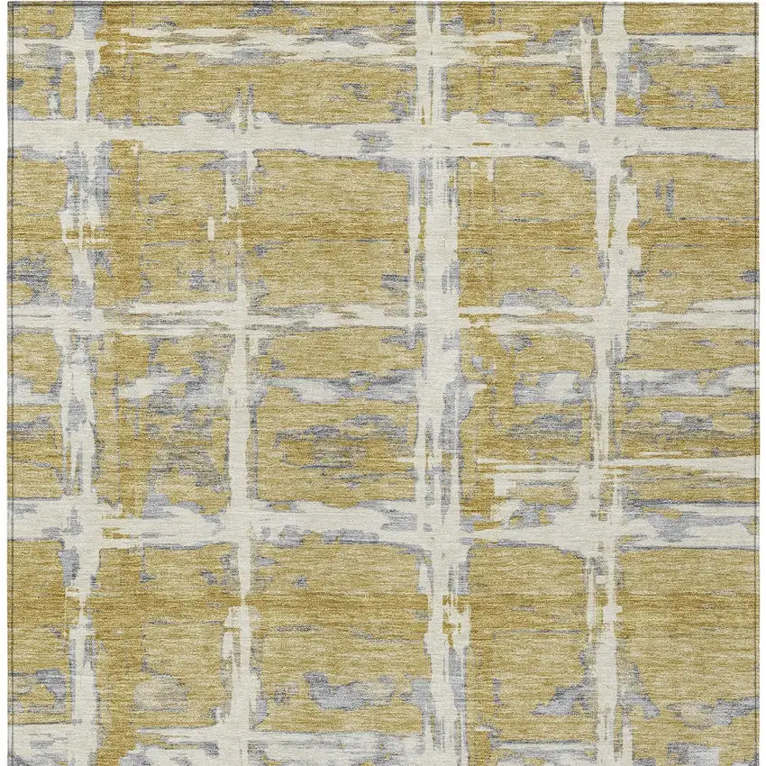 Gold Beige And Gray Striped Washable Indoor Outdoor Area Rug Photo 6