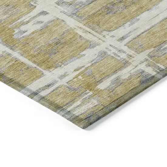Gold Beige And Gray Striped Washable Indoor Outdoor Area Rug Photo 3