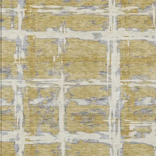 Gold Beige And Gray Striped Washable Indoor Outdoor Area Rug Photo 5
