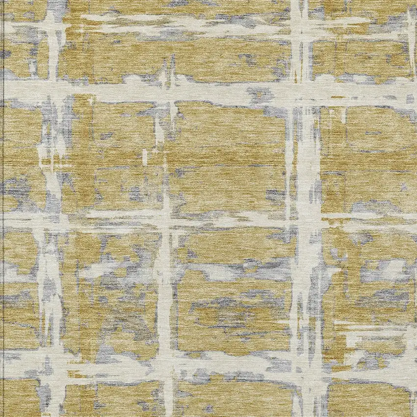 Gold Beige And Gray Striped Washable Indoor Outdoor Area Rug Photo 5