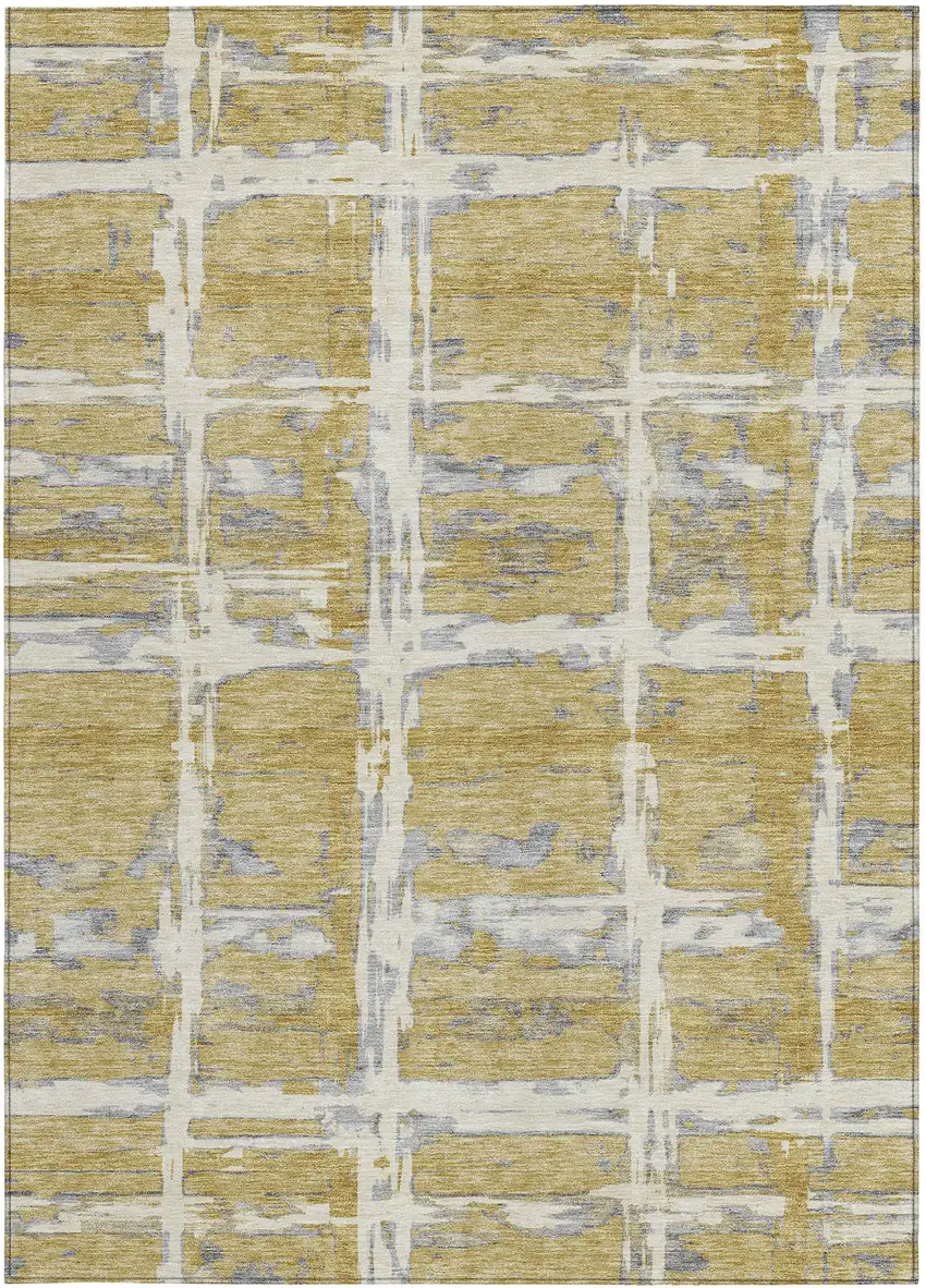Gold Beige And Gray Striped Washable Indoor Outdoor Area Rug Photo 5