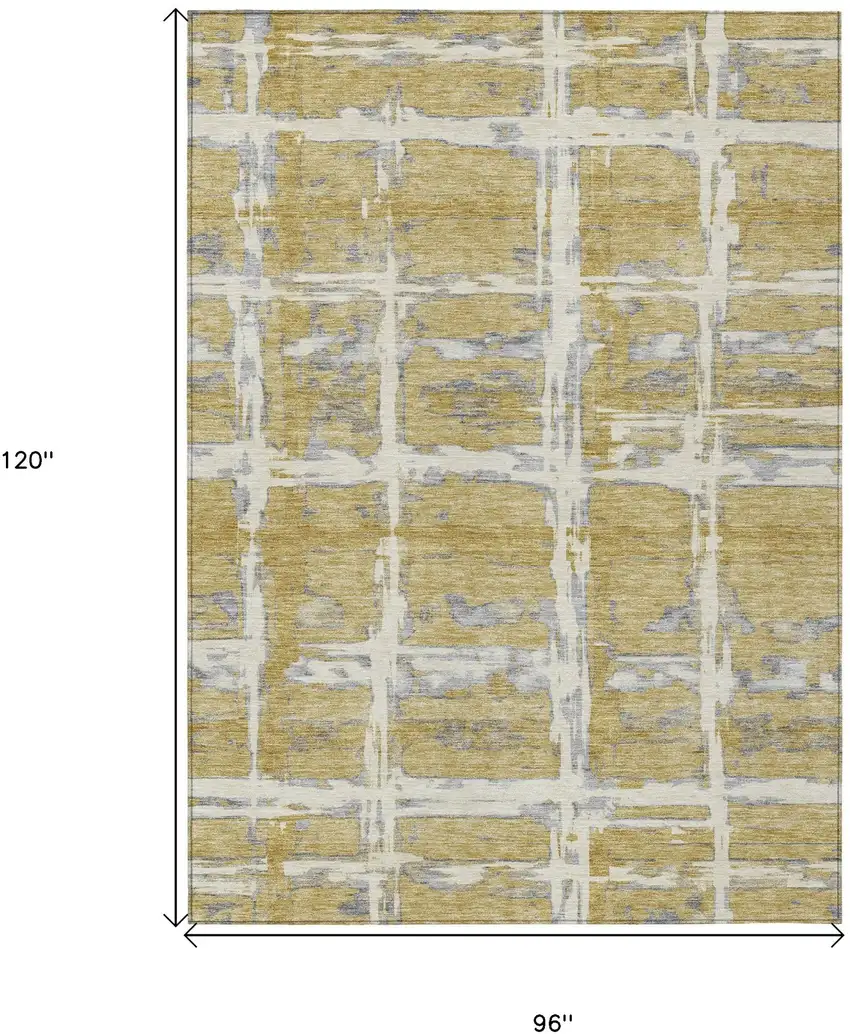 Gold Beige And Gray Striped Washable Indoor Outdoor Area Rug Photo 7