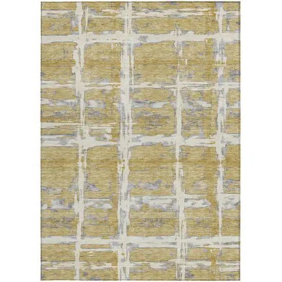 Gold Beige And Gray Striped Washable Indoor Outdoor Area Rug Photo 5