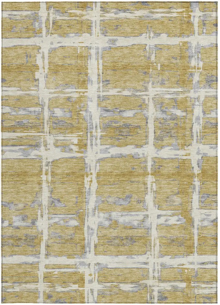 Gold Beige And Gray Striped Washable Indoor Outdoor Area Rug Photo 5