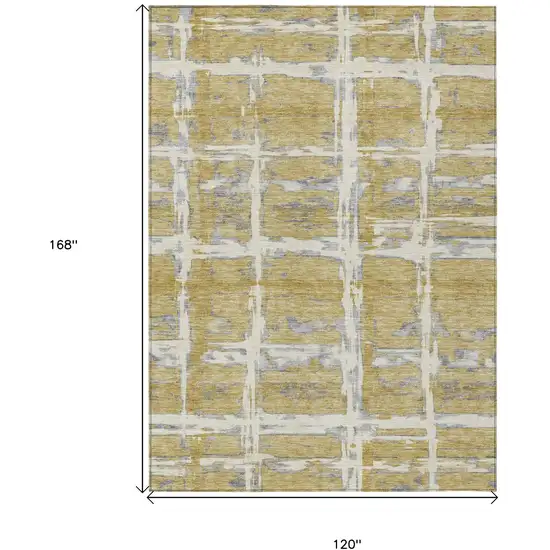 Gold Beige And Gray Striped Washable Indoor Outdoor Area Rug Photo 7