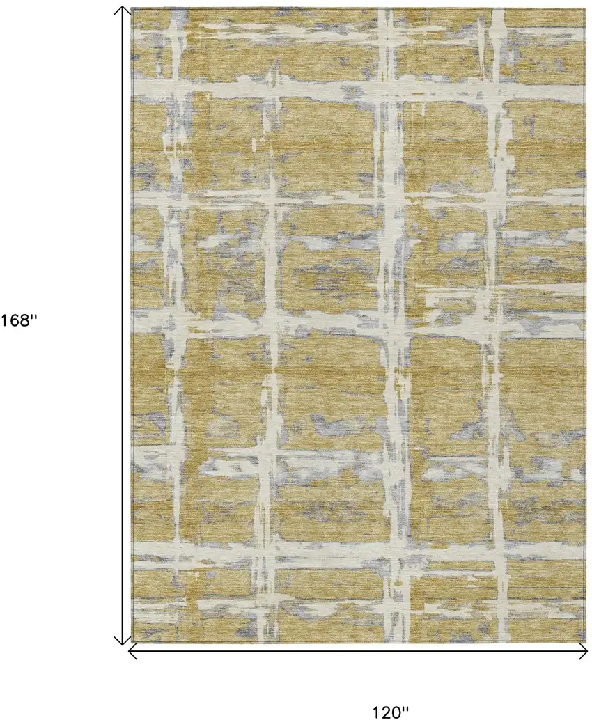 Gold Beige And Gray Striped Washable Indoor Outdoor Area Rug Photo 7