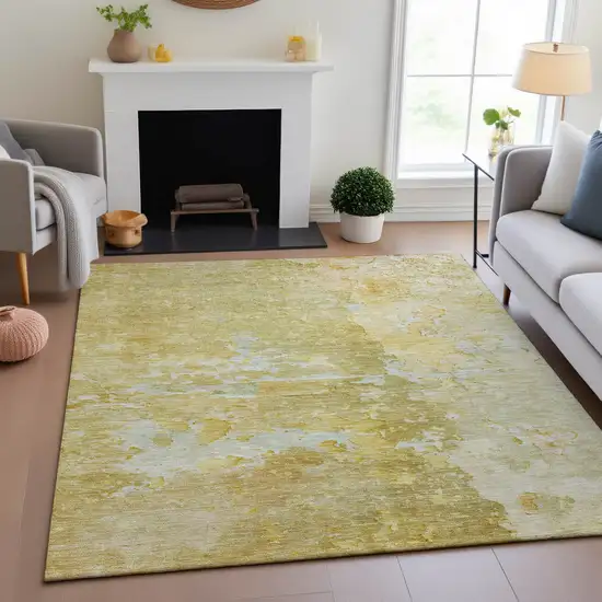 Gold Beige And Ivory Abstract Washable Area Rug With UV Protection Photo 4
