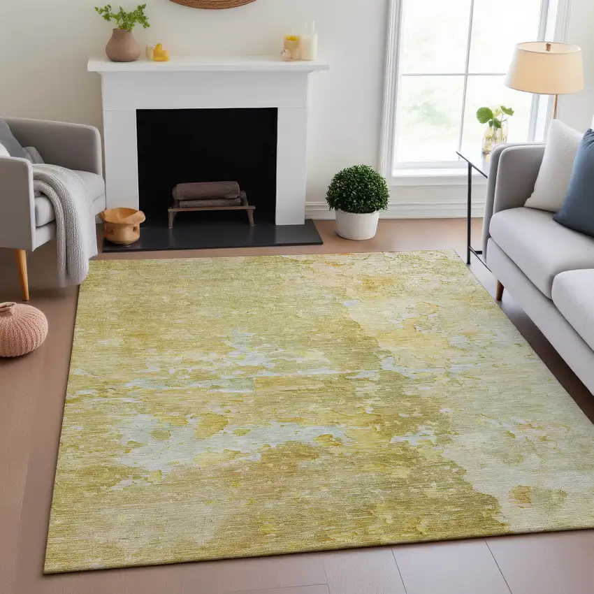 Gold Beige And Ivory Abstract Washable Area Rug With UV Protection Photo 4