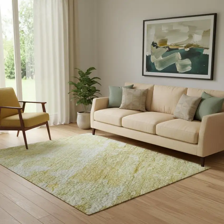 Gold Beige And Ivory Abstract Washable Area Rug With UV Protection Photo 2