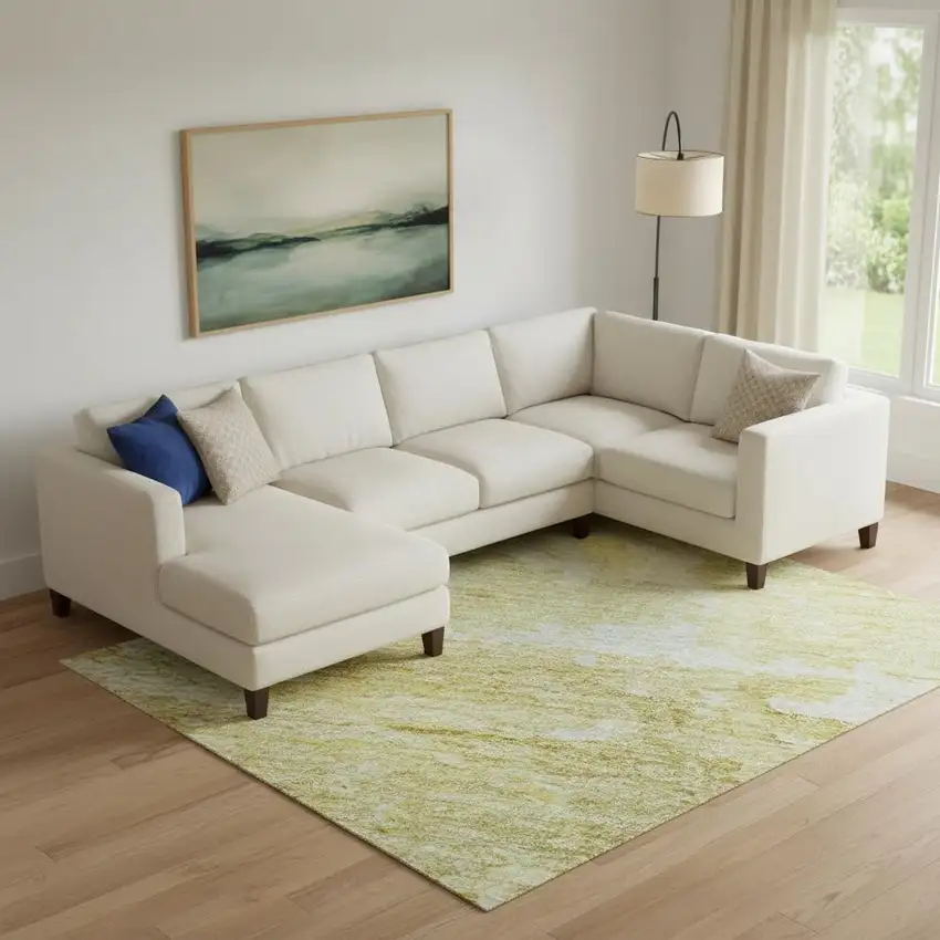 Gold Beige And Ivory Abstract Washable Area Rug With UV Protection Photo 2