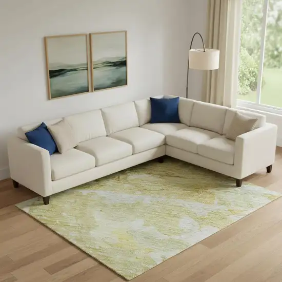 Gold Beige And Ivory Abstract Washable Area Rug With UV Protection Photo 2