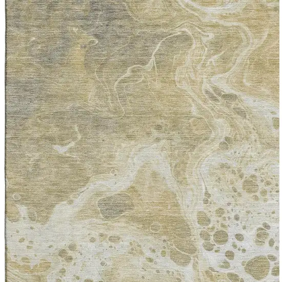 Gold Beige And Ivory Abstract Washable Area Rug With UV Protection Photo 2