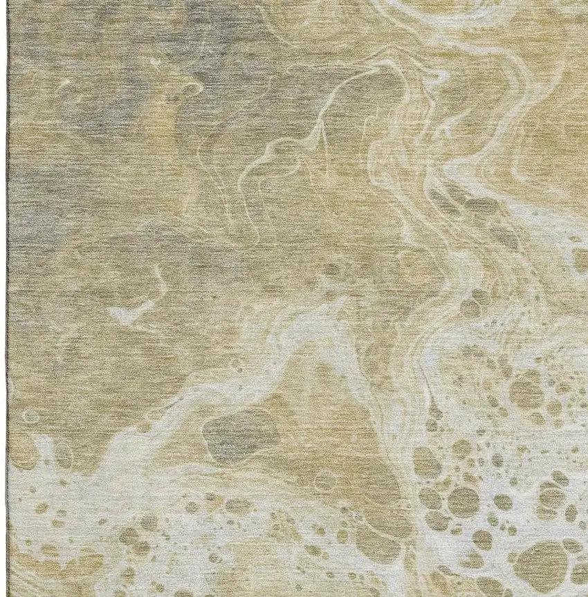 Gold Beige And Ivory Abstract Washable Area Rug With UV Protection Photo 2