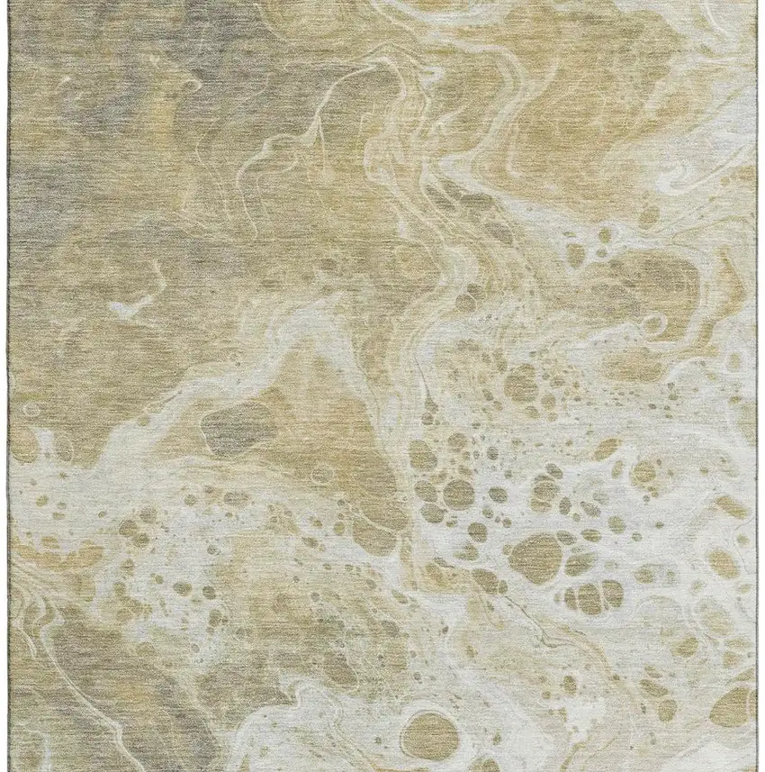 Gold Beige And Ivory Abstract Washable Area Rug With UV Protection Photo 2