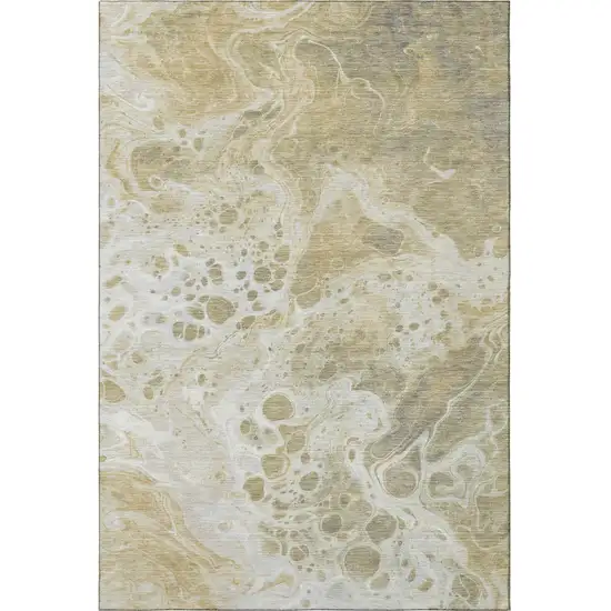Gold Beige And Ivory Abstract Washable Area Rug With UV Protection Photo 3