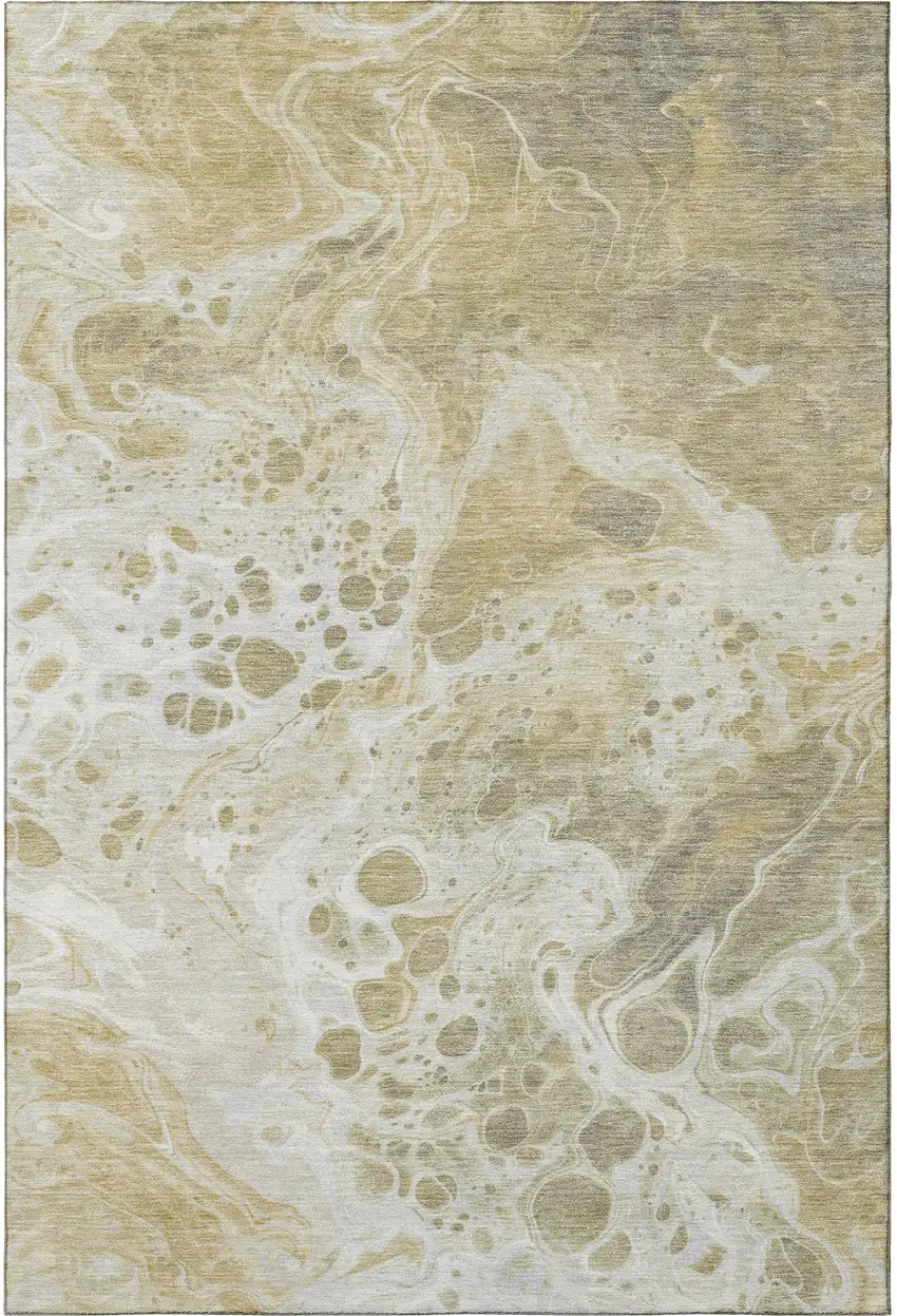 Gold Beige And Ivory Abstract Washable Area Rug With UV Protection Photo 3