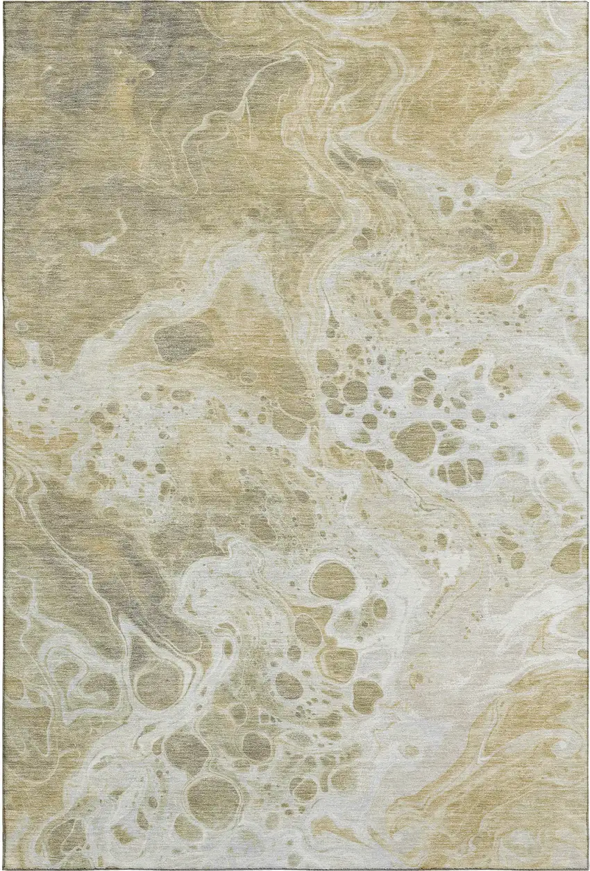 Gold Beige And Ivory Abstract Washable Area Rug With UV Protection Photo 1