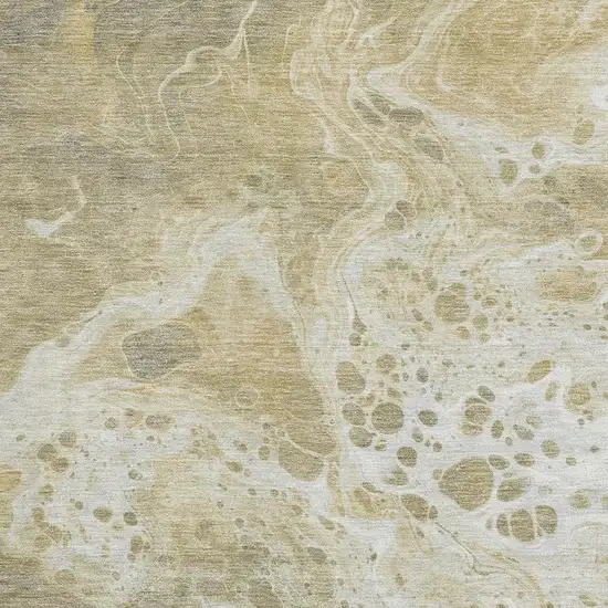 Gold Beige And Ivory Abstract Washable Area Rug With UV Protection Photo 2