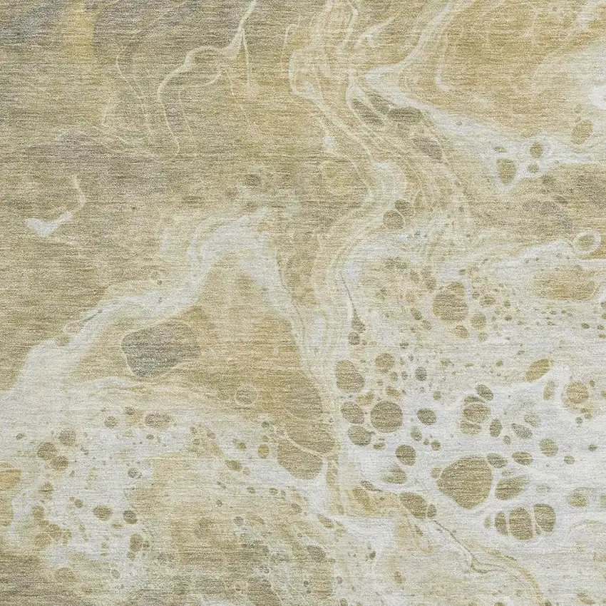 Gold Beige And Ivory Abstract Washable Area Rug With UV Protection Photo 2
