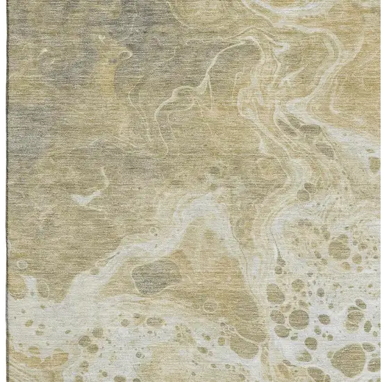 Gold Beige And Ivory Abstract Washable Area Rug With UV Protection Photo 2