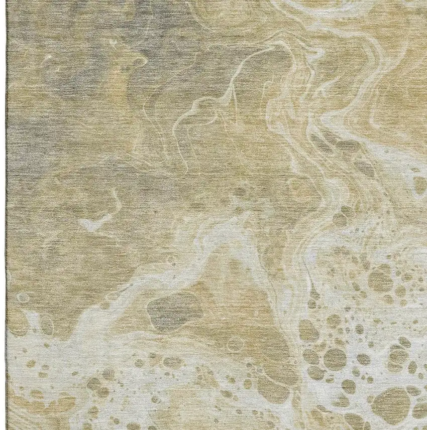 Gold Beige And Ivory Abstract Washable Area Rug With UV Protection Photo 2