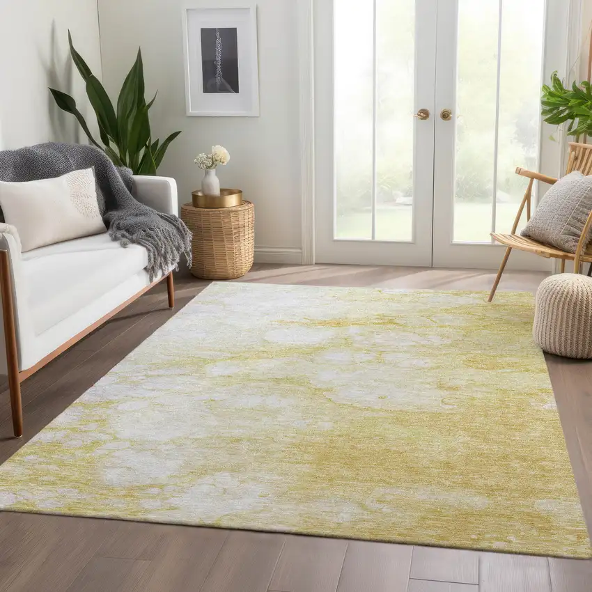 Gold Beige And Ivory Abstract Washable Indoor Outdoor Area Rug Photo 7