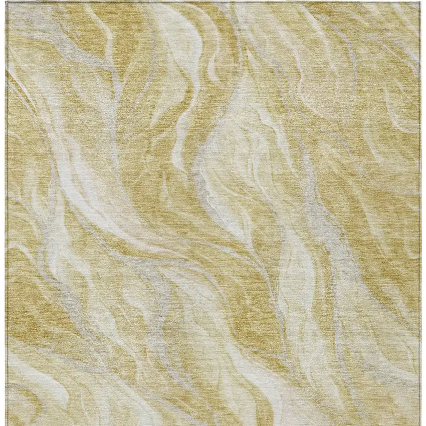 Gold Beige And Ivory Abstract Washable Indoor Outdoor Area Rug Photo 6