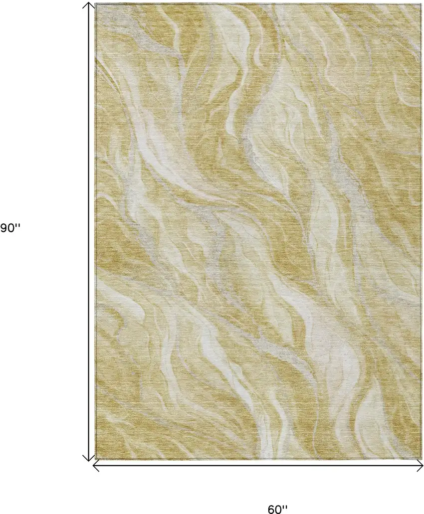 Gold Beige And Ivory Abstract Washable Indoor Outdoor Area Rug Photo 3
