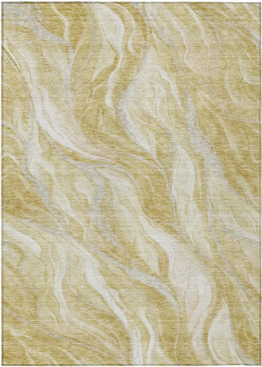 Gold Beige And Ivory Abstract Washable Indoor Outdoor Area Rug Photo 1