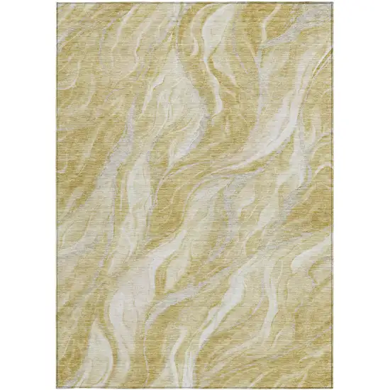 Gold Beige And Ivory Abstract Washable Indoor Outdoor Area Rug Photo 5