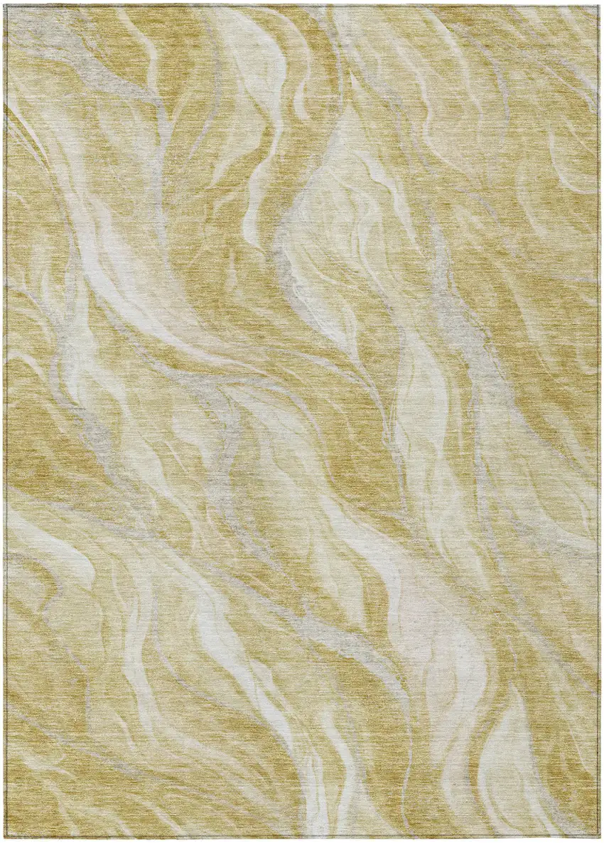 Gold Beige And Ivory Abstract Washable Indoor Outdoor Area Rug Photo 1