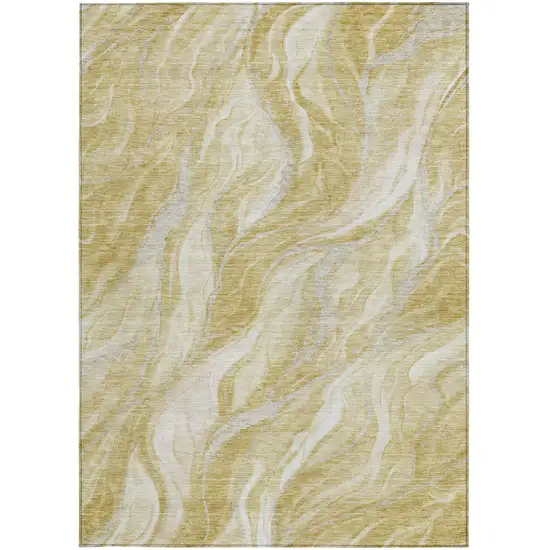 Gold Beige And Ivory Abstract Washable Indoor Outdoor Area Rug Photo 5