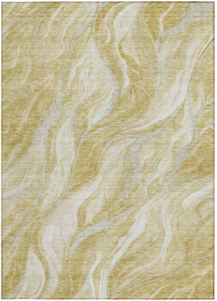 Gold Beige And Ivory Abstract Washable Indoor Outdoor Area Rug Photo 5