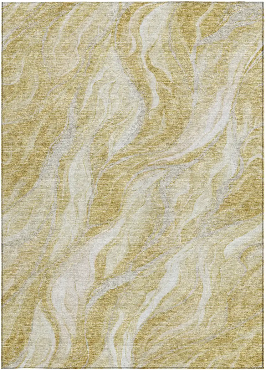 Gold Beige And Ivory Abstract Washable Indoor Outdoor Area Rug Photo 5