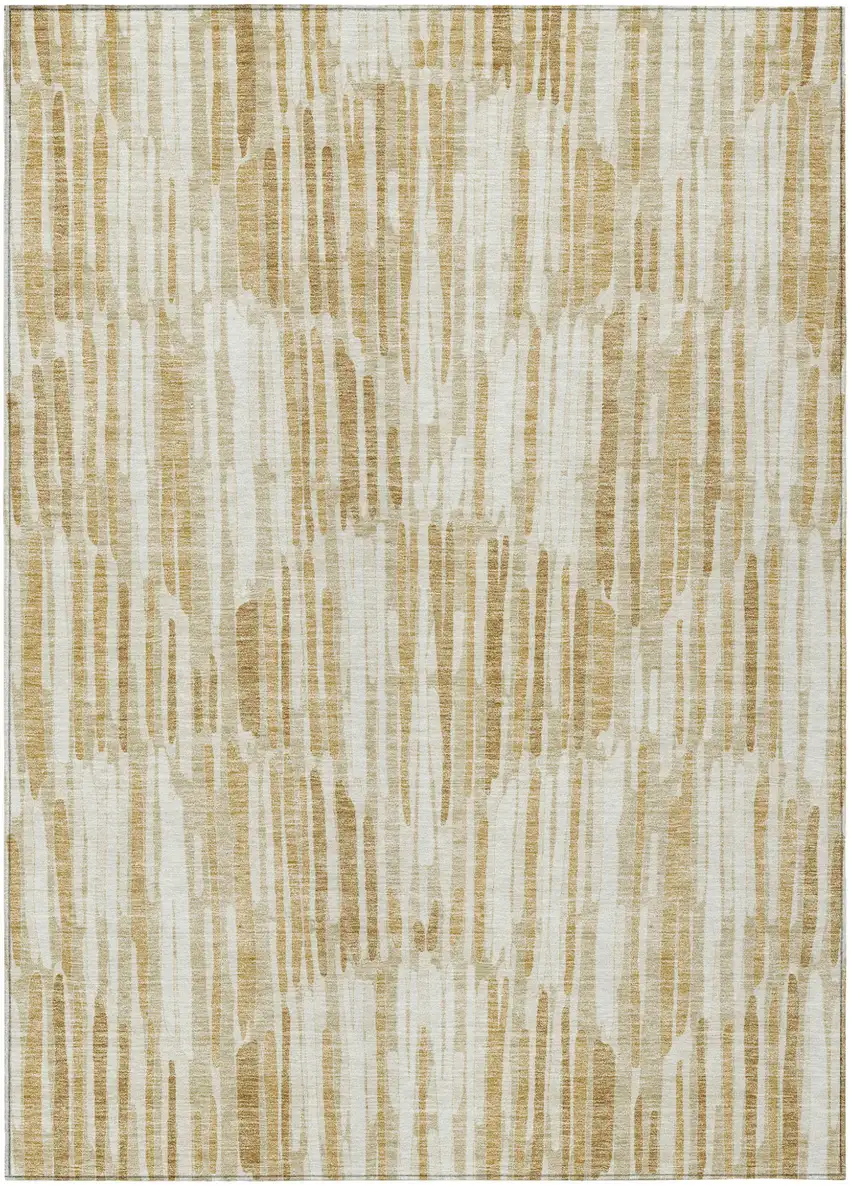 Gold Beige And Ivory Abstract Washable Indoor Outdoor Area Rug Photo 1
