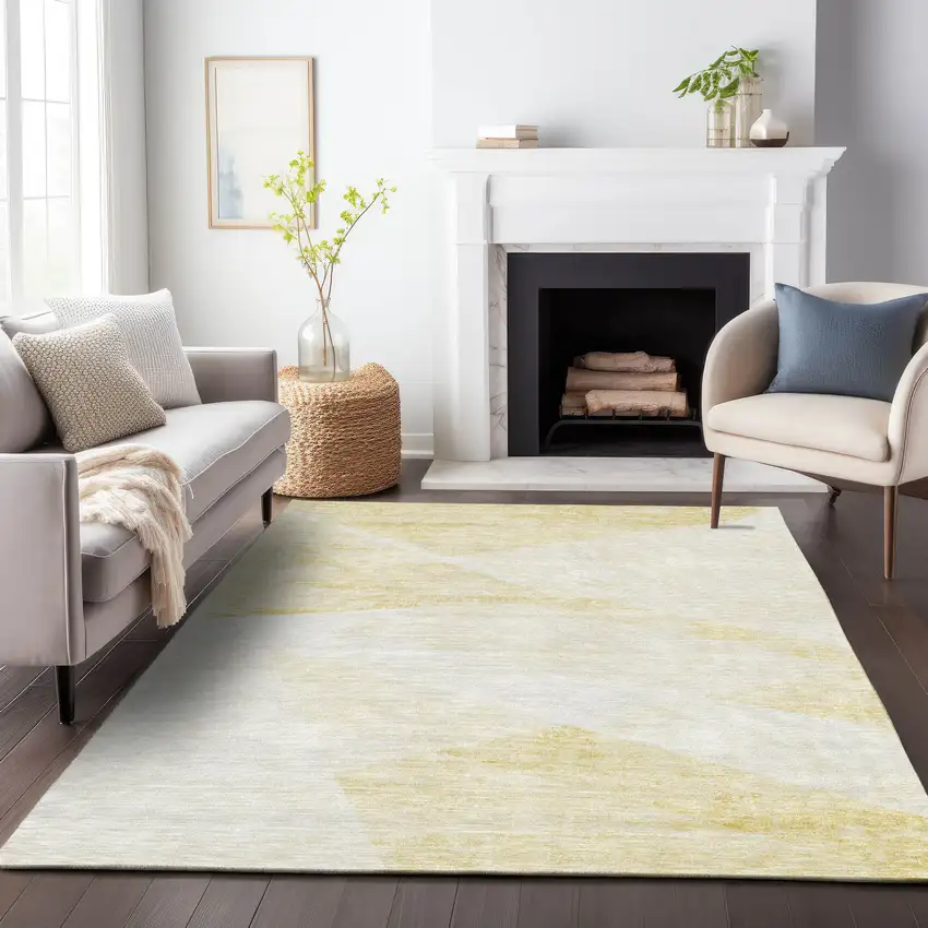 Gold Beige And Ivory Abstract Washable Indoor Outdoor Area Rug Photo 8
