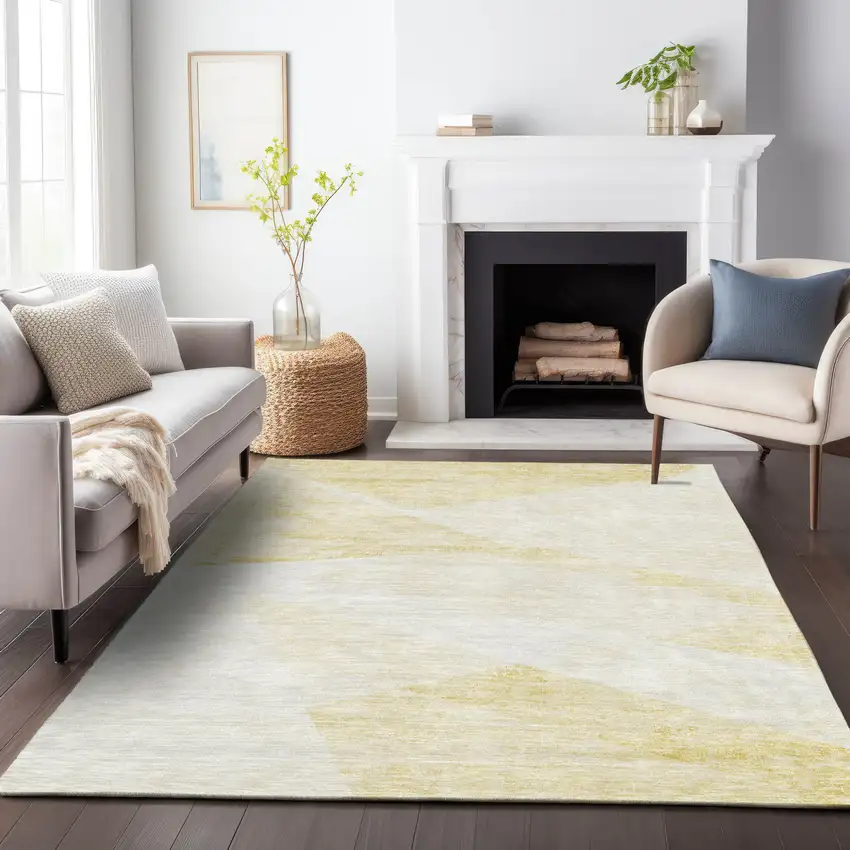 Gold Beige And Ivory Abstract Washable Indoor Outdoor Area Rug Photo 7