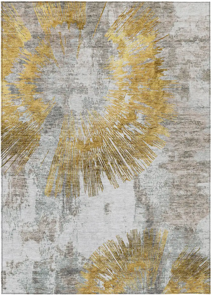Gold Beige And Ivory Abstract Washable Indoor Outdoor Area Rug Photo 2