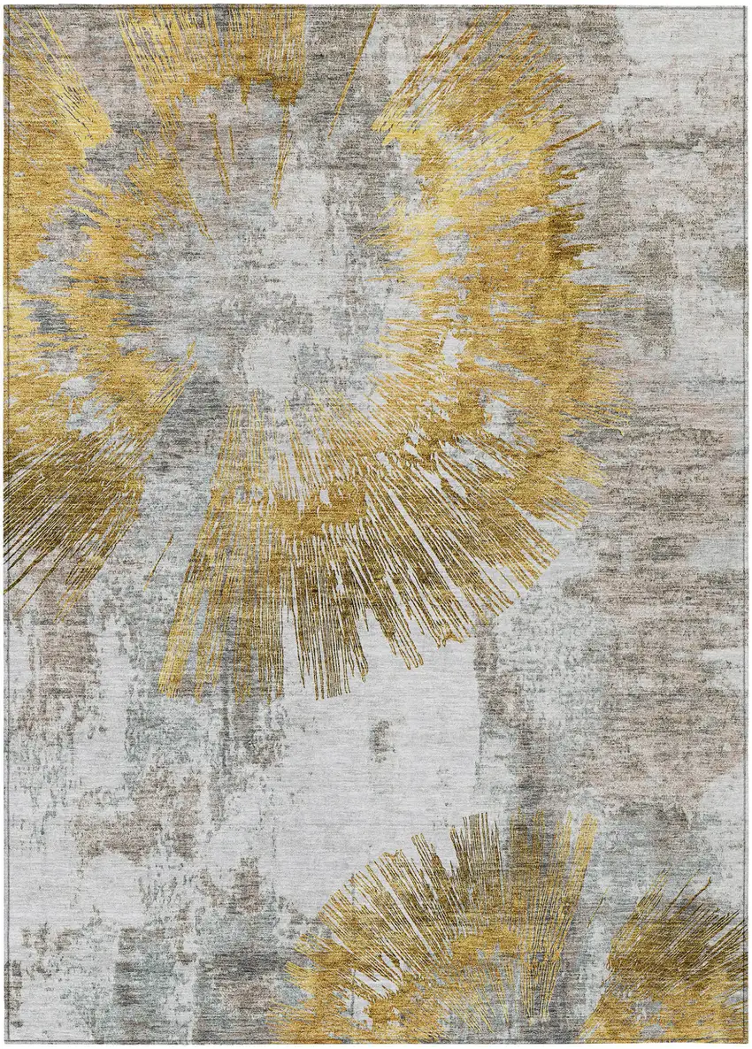 Gold Beige And Ivory Abstract Washable Indoor Outdoor Area Rug Photo 2
