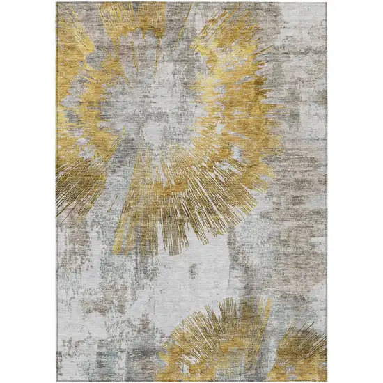 Gold Beige And Ivory Abstract Washable Indoor Outdoor Area Rug Photo 2