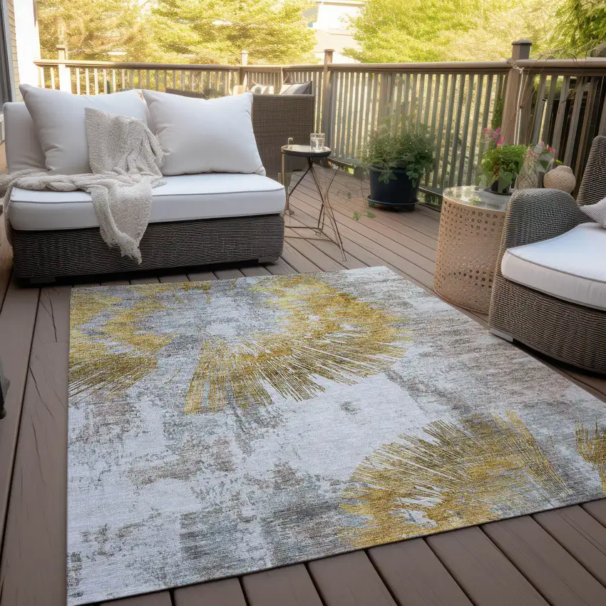 Gold Beige And Ivory Abstract Washable Indoor Outdoor Area Rug Photo 8