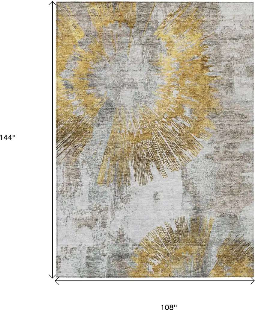 Gold Beige And Ivory Abstract Washable Indoor Outdoor Area Rug Photo 3