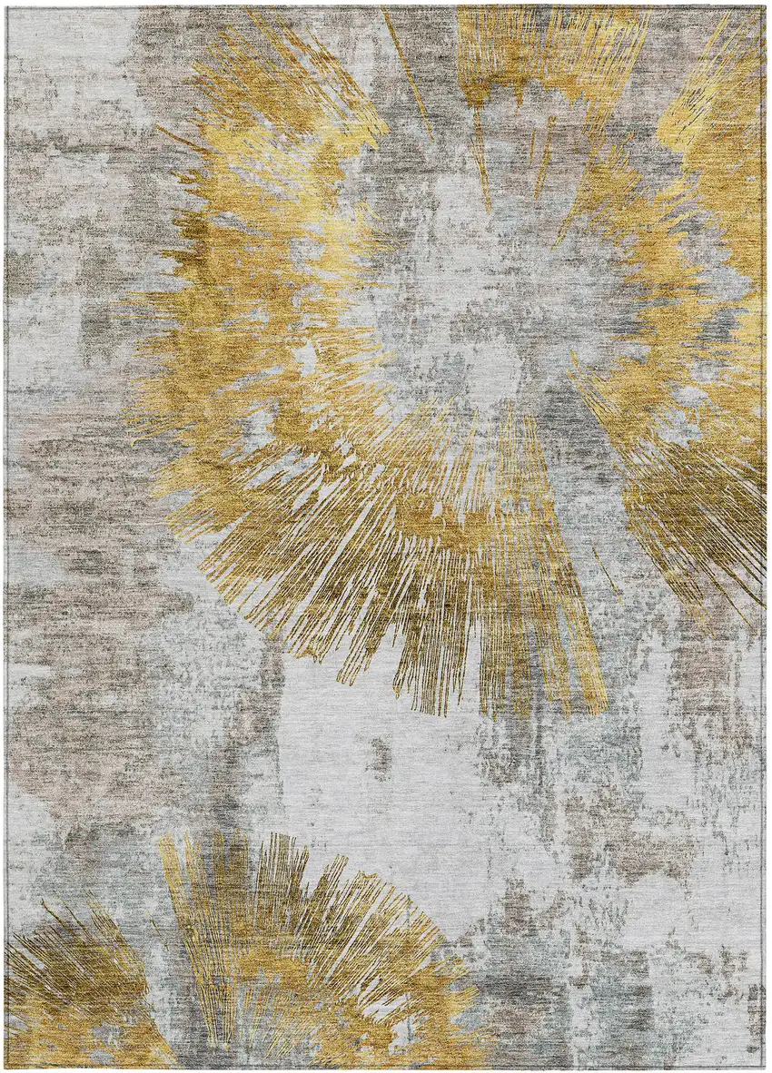 Gold Beige And Ivory Abstract Washable Indoor Outdoor Area Rug Photo 7