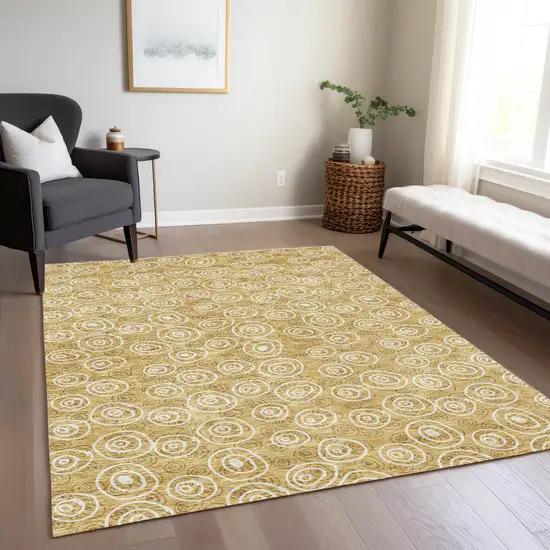 Gold Beige And Ivory Geometric Washable Indoor Outdoor Area Rug Photo 8