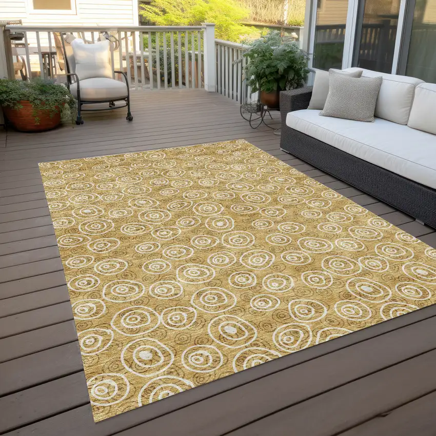 Gold Beige And Ivory Geometric Washable Indoor Outdoor Area Rug Photo 9