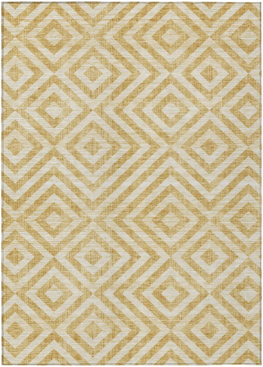 Gold Beige And Ivory Geometric Washable Indoor Outdoor Area Rug Photo 2
