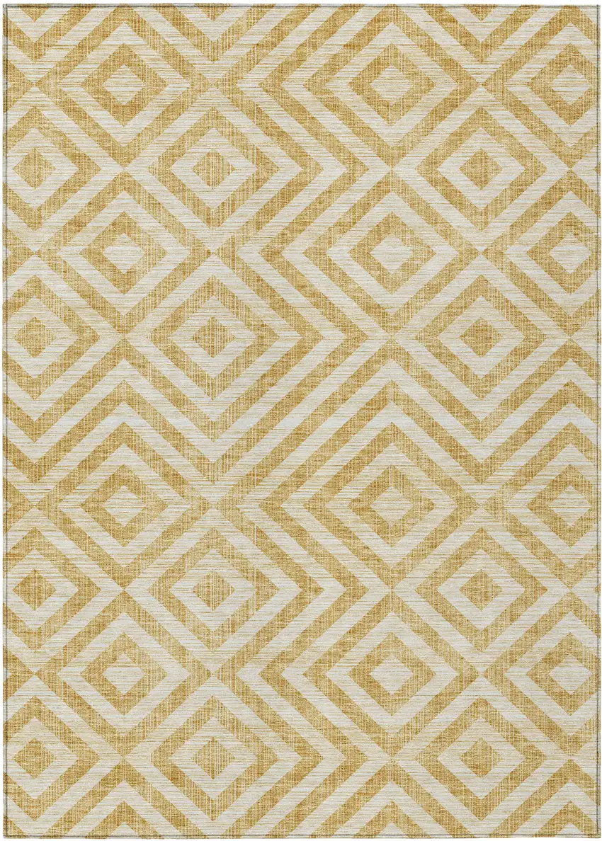 Gold Beige And Ivory Geometric Washable Indoor Outdoor Area Rug Photo 2